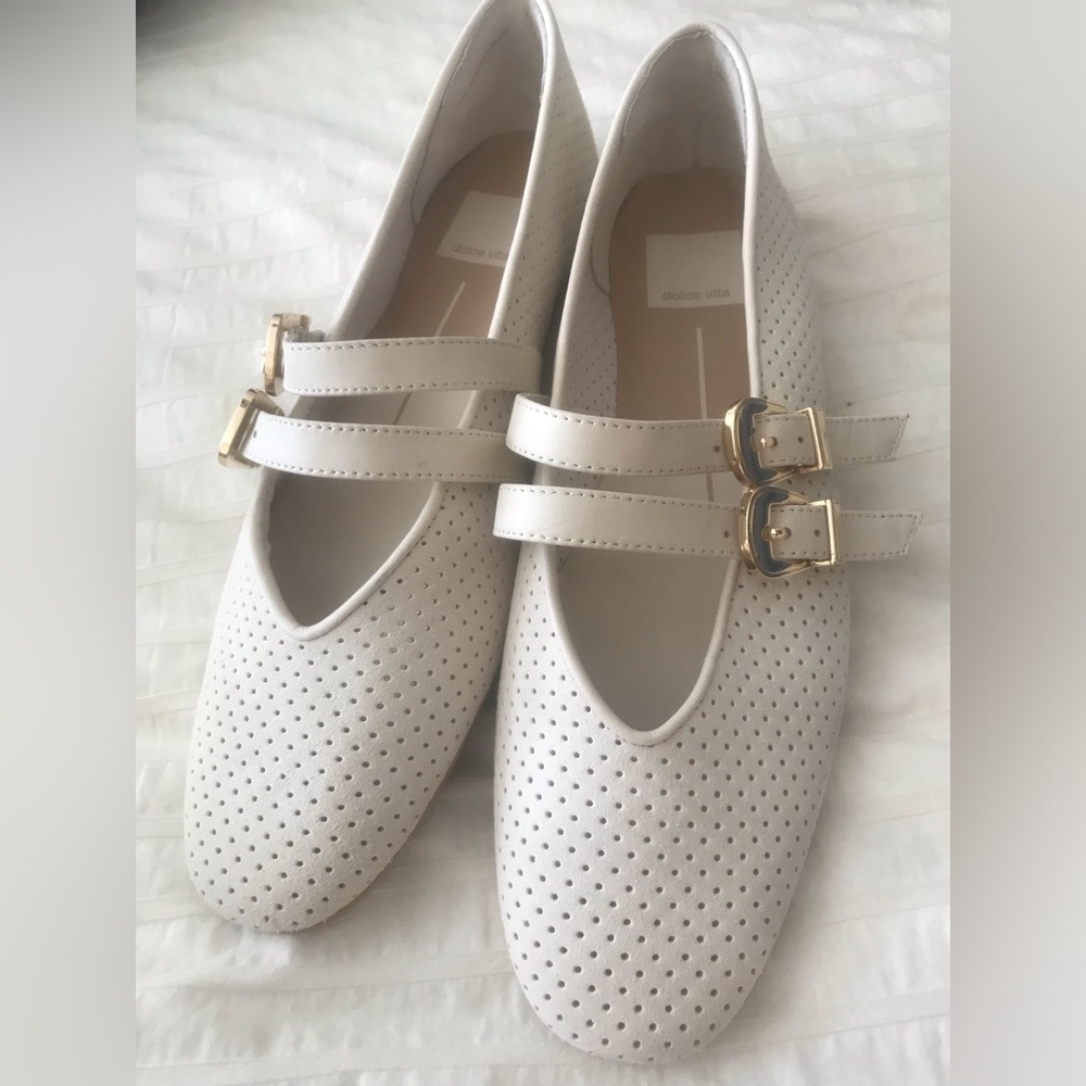 Dolce Vita Cream Perforated Double-Buckle Flats - Picture 6 of 13